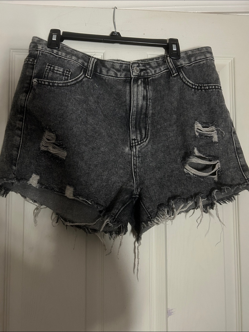 Distressed High-Rise Grey Denim Shorts
